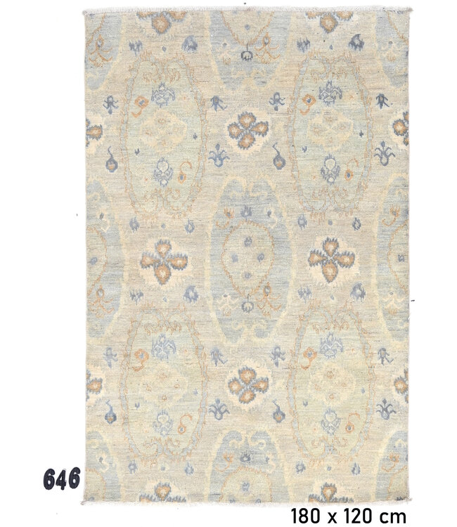 Vintage Handgeknüpfter Teppich - Antikes Muster - 180 x 120 cm - Beige und Blaue Blumen