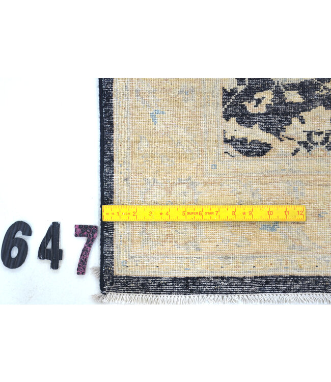 Vintage Hand Knotted Rug - Black with Golden Border - 181 x 121 cm - Antique Floral Design