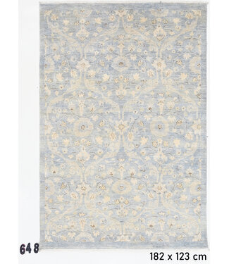 Vintage Handgeknüpfter Teppich - Blau mit Goldakzenten - 182 x 123 cm - Antikes Blumenmuster Vintage Handgeknüpfter Teppich - Blau mit Goldakzenten - 182 x 123 cm - Antikes Blumenmuster