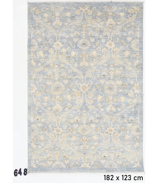 Vintage Handgeknüpfter Teppich - Blau mit Goldakzenten - 182 x 123 cm - Antikes Blumenmuster