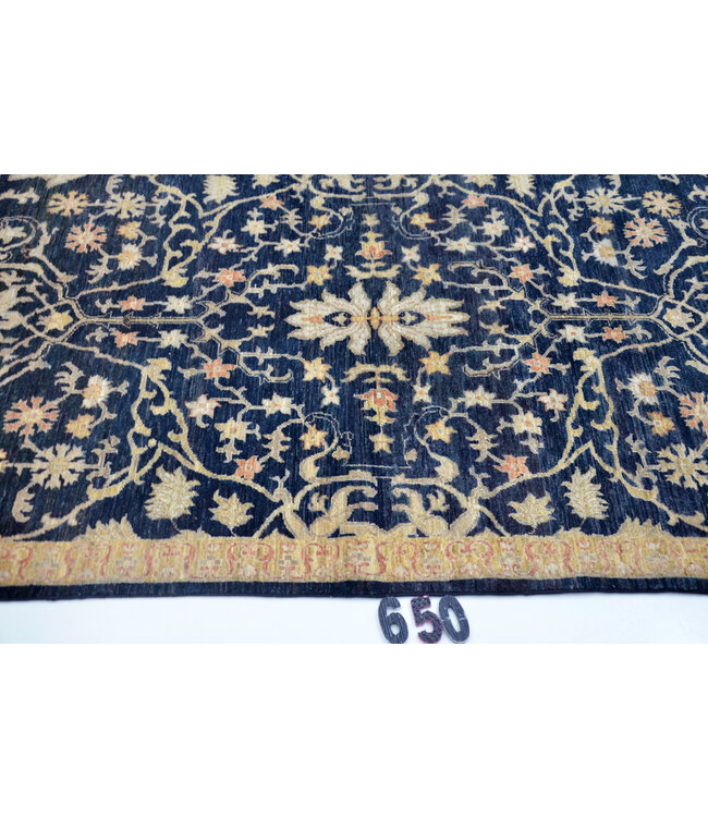 Vintage Handgeknüpfter Teppich - Dunkelblau mit Gelben Akzenten - 177 x 117 cm - Antikes