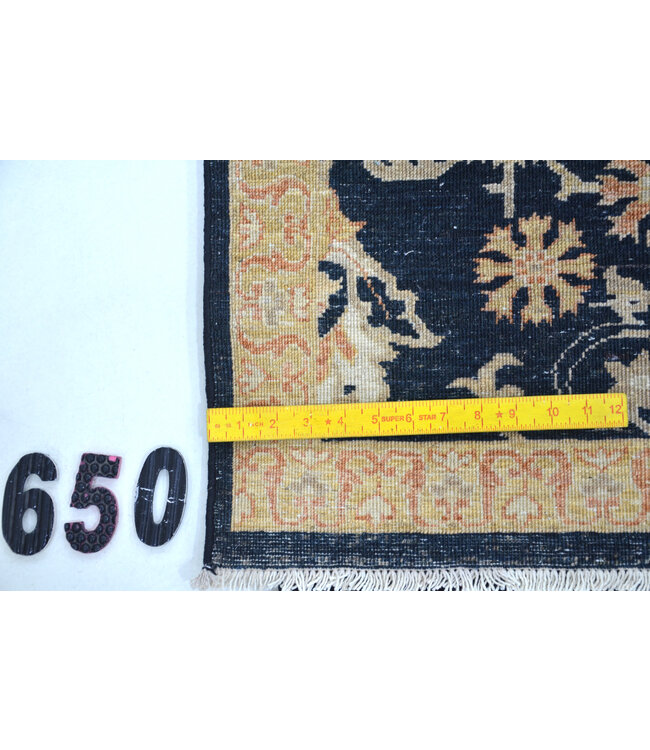 Vintage Hand Knotted Rug - Dark Blue with Yellow Accents - 177 x 117 cm - Antique Floral Design