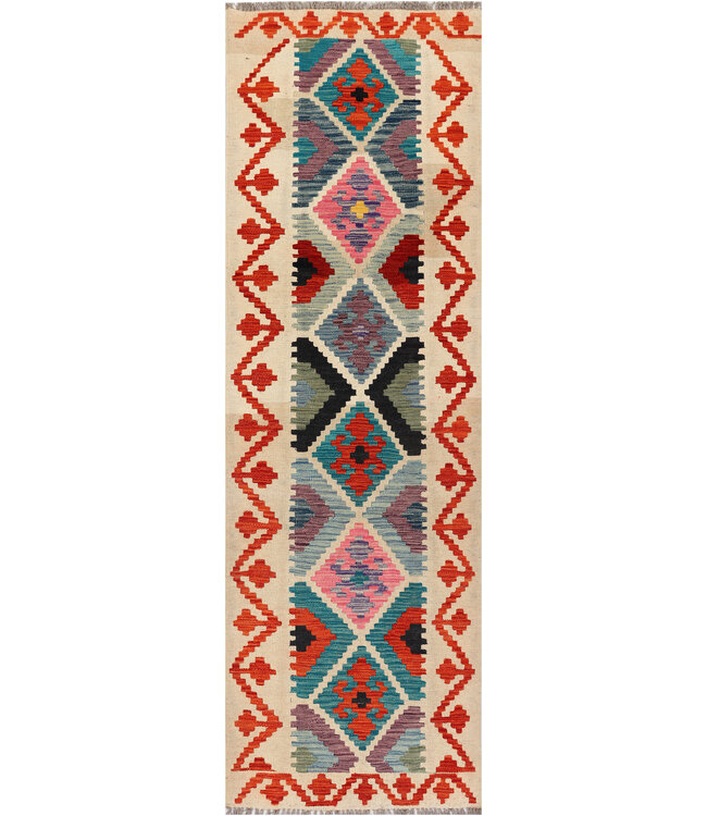 Levendige Tribale Kilim Loper – Handgeweven Wol – 244x77 cm