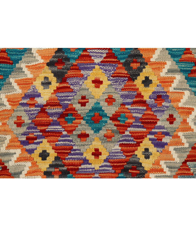 Vibrant Geometric Kilim Runner – Handwoven Wool Rug – 248x84
