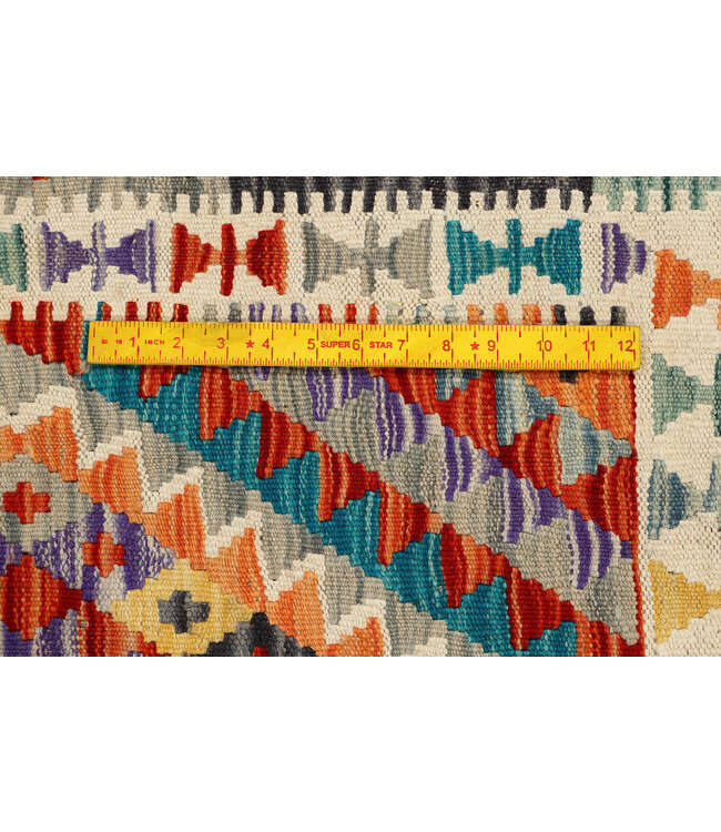 Farbintensiver Geometrischer Kilim-Läufer – Handgewebter Wollteppich – 248x84 cm