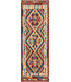 Levendige Geometrische Kilim Loper – Handgeweven Wol – 248x84 cm
