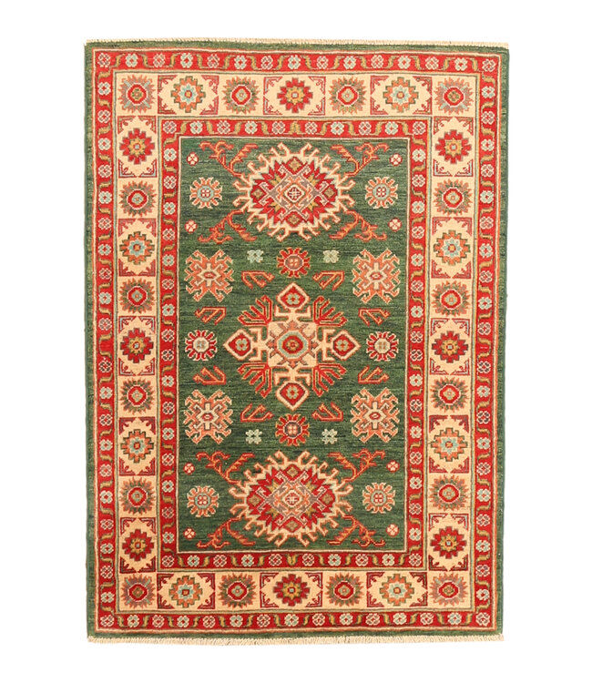 139x87cm Handgeknüpfter Woll Kazak Teppich – Authentischer Orientalischer Teppich, Traditionelles Tribal Design, Hochwertiger Handgefertigter Wollteppich