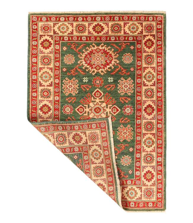 139x87cm Handgeknoopte Wol Kazak Tapijt – Authentiek Oosters Vloerkleed, Traditioneel Tribaal Design, Hoogwaardige Handgemaakte Wol Tapijt