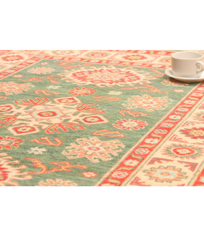 139x87cm Handgeknoopte Wol Kazak Tapijt – Authentiek Oosters Vloerkleed, Traditioneel Tribaal Design, Hoogwaardige Handgemaakte Wol Tapijt