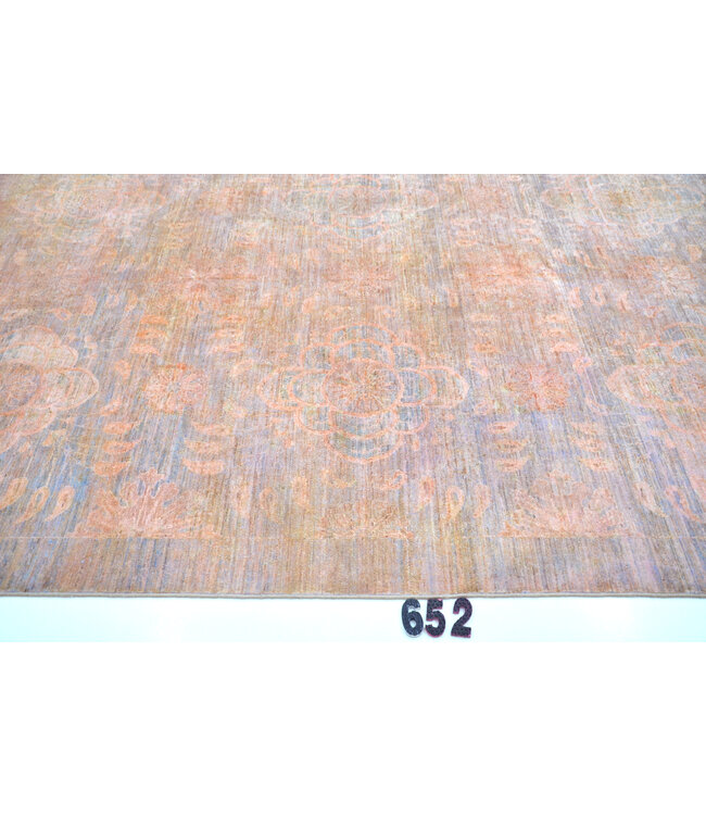 Vintage Handgeknoopt Tapijt - Roze met Blauwe Accenten - 294 x 202 cm - Antiek Bloemenmotief