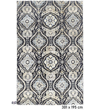 Vintage Handgeknüpfter Teppich - Schwarz mit Blauen Akzenten - 301 x 195 cm - Antikes Blumenmuster Vintage Handgeknüpfter Teppich - Schwarz mit Blauen Akzenten - 301 x 195 cm - Antikes Blumenmuster