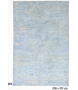 Vintage Handgeknoopt Tapijt - Lichtblauw met Bloemenmotief - 298 x 197 cm - Antieke Stijl Vintage Handgeknoopt Tapijt - Lichtblauw met Bloemenmotief - 298 x 197 cm - Antieke Stijl