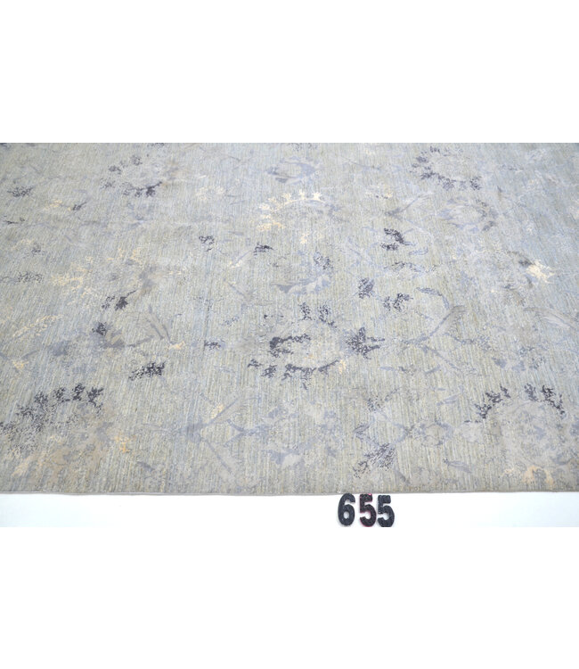 Vintage Handgeknoopt Tapijt - Lichtblauw met Bloemenmotief - 300 x 192 cm - Antieke Stijlc