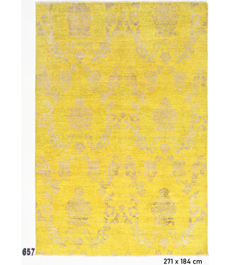 Vintage Handgeknüpfter Teppich - Gelb mit Grauem Muster - 271 x 184 cm - Antiker Stil Vintage Handgeknüpfter Teppich - Gelb mit Grauem Muster - 271 x 184 cm - Antiker Stil