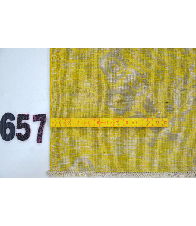 Vintage Hand Knotted Rug - Yellow with Gray Pattern - 271 x 184 cm - Antique Style