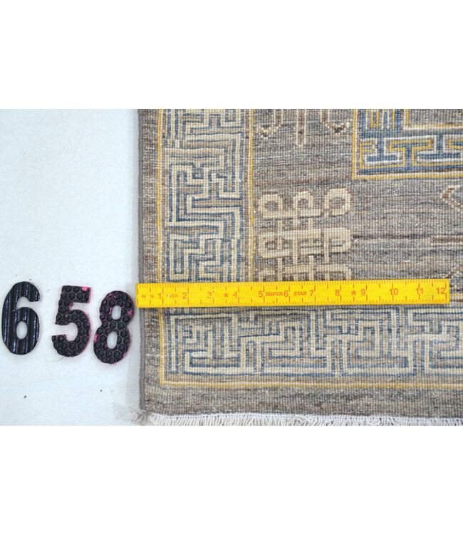 Vintage Hand Knotted Rug - Gray with Blue and Yellow Floral Pattern - 310 x 194 cm - Ziegler Style