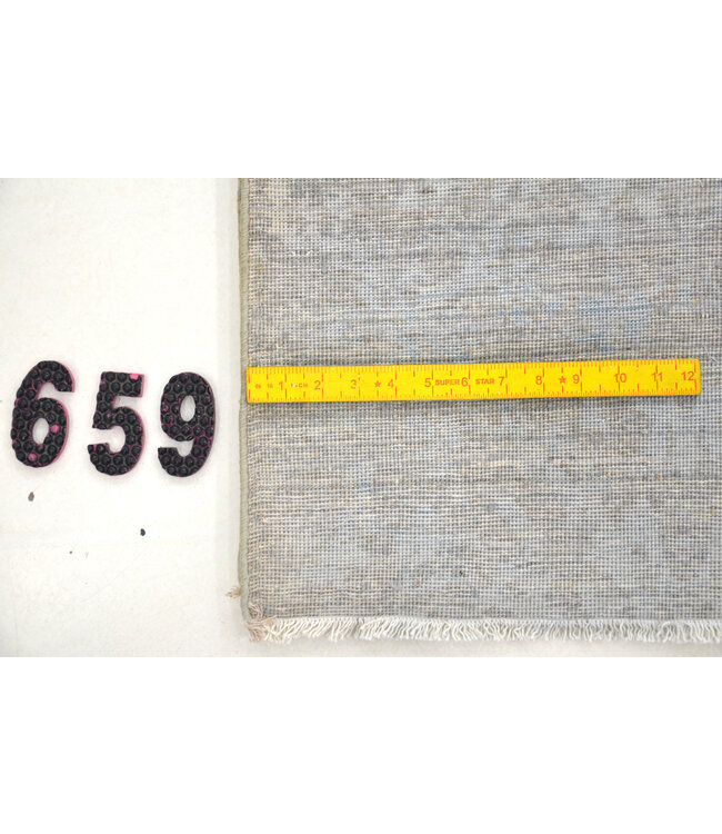 Vintage Handgeknüpfter Teppich - Grau mit Blauem Muster - 303 x 196 cm - Moderner Stil