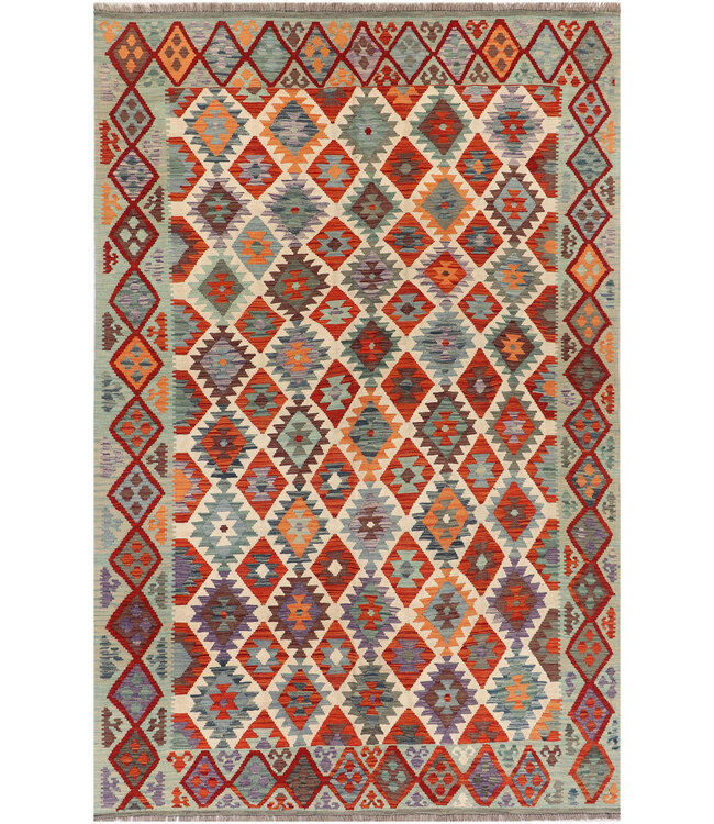 Handwoven Afghan Kilim Rug – Geometric Tribal Design – 308x198 cm
