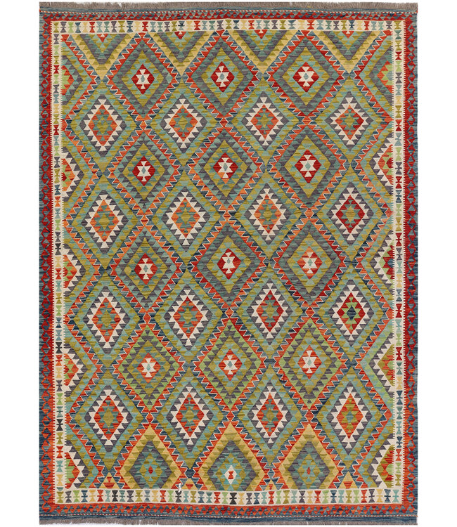 Handgewebter Afghanischer Kelim Teppich  – 288x207 cm – Tribal Muster in Diamantform