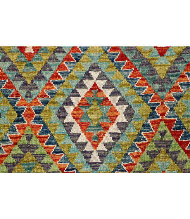 Handgeweven Afghaanse Kelim Vloerkleed – 288x207 cm– Tribal Diamant Patroon