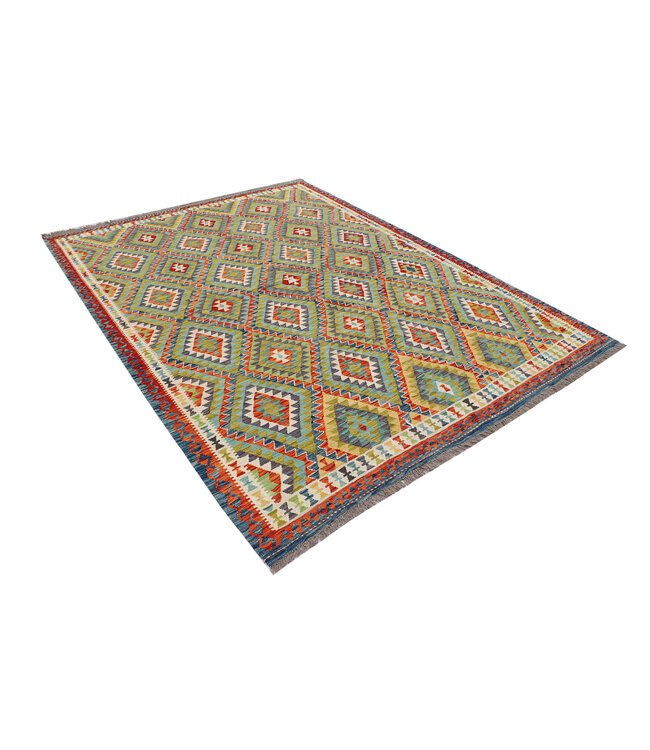 Handgewebter Afghanischer Kelim Teppich  – 288x207 cm – Tribal Muster in Diamantform