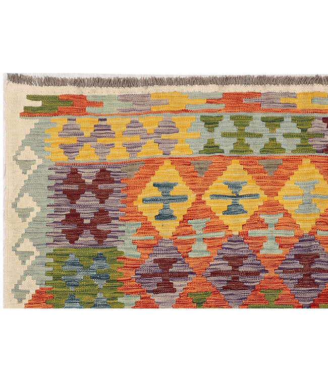 Handwoven Afghan Kilim Rug – 301x200 cm - Colorful Geometric Tribal Design