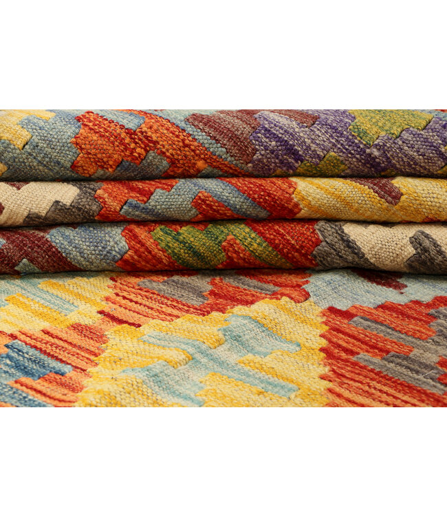 Handgewebter Afghanischer Kelim Teppich – 301x200 cm -  Buntes Tribal Muster