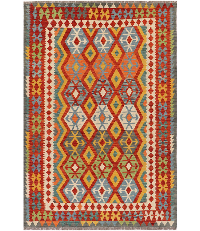 Handgewebter Afghanischer Kelim – 300x201 cm – Tribal-Geometrisches Design