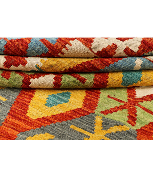 Handwoven Afghan Kilim Rug – 300x201 cm – Geometric Tribal Design