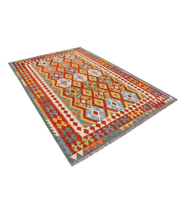 Handwoven Afghan Kilim Rug – 300x201 cm – Geometric Tribal Design