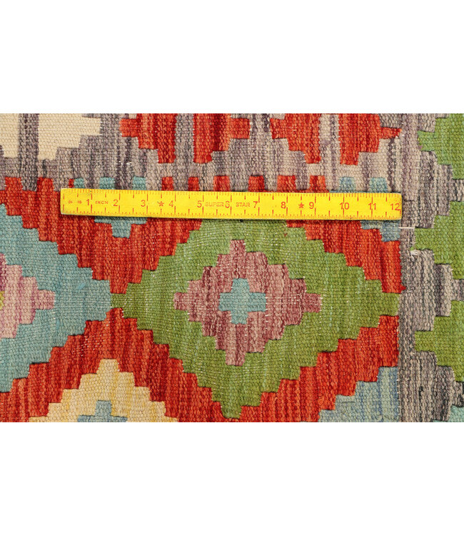 Handwoven Afghan Kilim Rug – 281x195 cm - Bold Multicolor Tribal Diamond Design