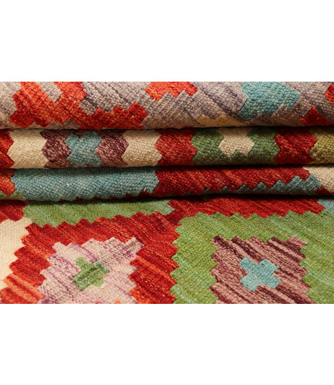 Handgewebter Afghanischer Kelim Teppich – 281x195 cm - Tribal Diamantmuster