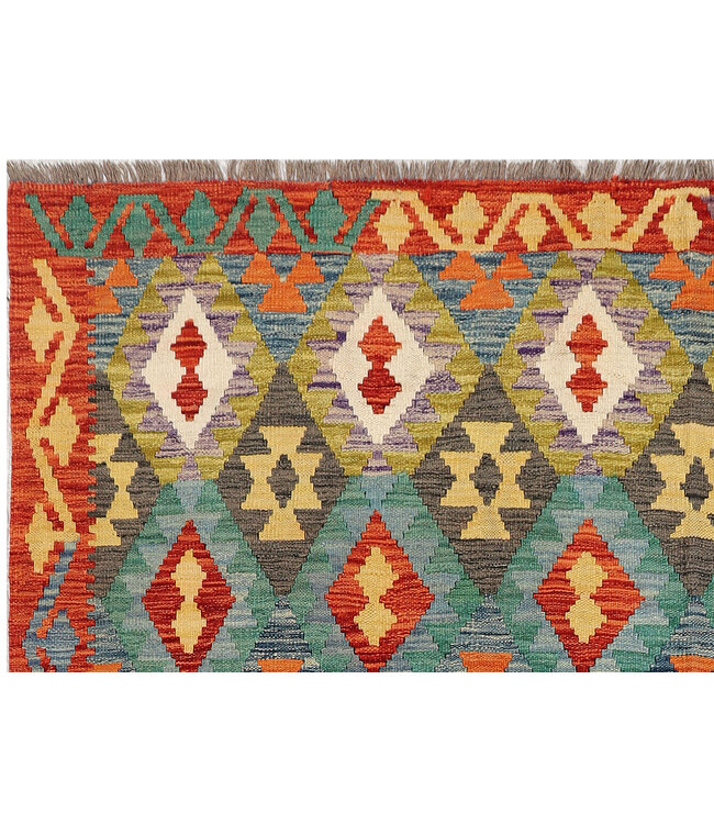 Handgewebter Afghanischer Kelim Teppich – 294x198 cm – Tribal Diamant Muster