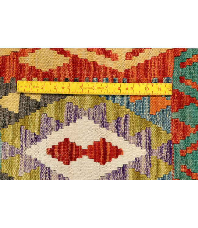 Handgeweven Afghaanse Kelim Vloerkleed – 294x198 cm – Tribal Diamantmotief