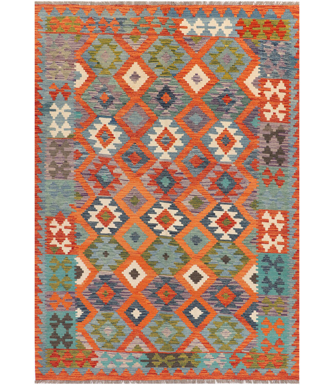 Handgewebter Afghanischer Kelim Teppich – 296x205 cm – Tribal Diamant Muster