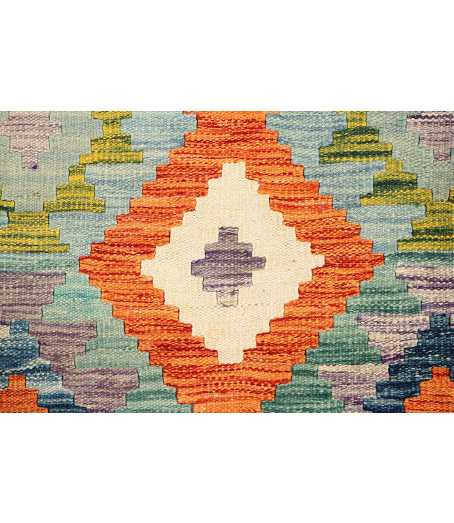 Handgeweven Afghaanse Kelim Vloerkleed – 296x205 cm – Tribal Diamantmotief