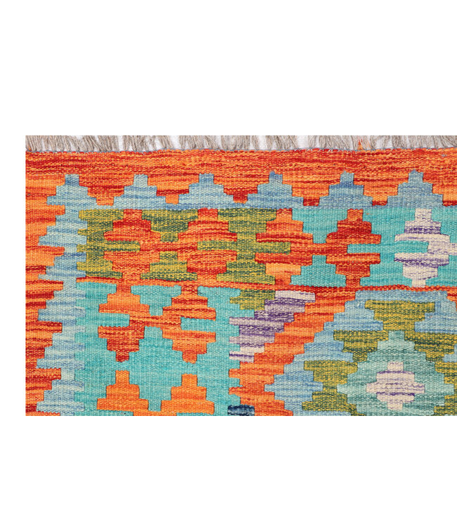 Handgeweven Afghaanse Kelim Vloerkleed – 296x205 cm – Tribal Diamantmotief