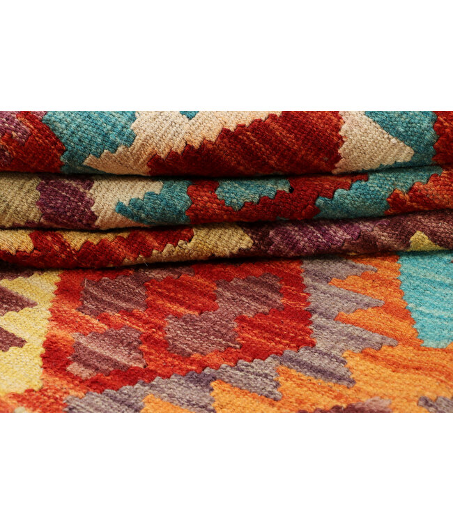 Handgewebter Afghanischer Kilim Teppich – 300x200 cm – Mehrfarbig mit Stammesmuster
