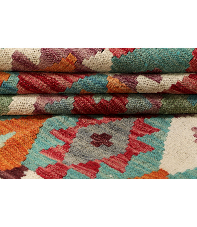 Handgewebter Afghanischer Kelim Teppich – 289x205 cm – Tribal Muster in Bunt