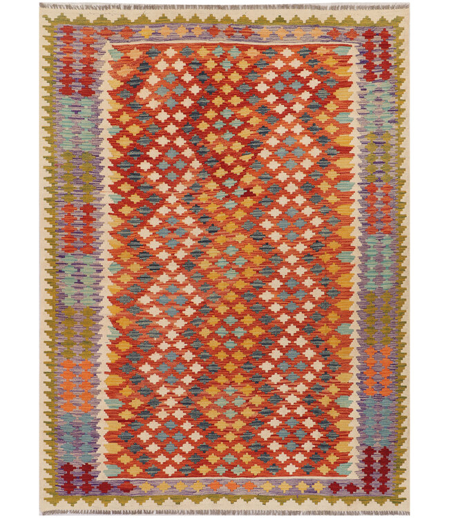 Handgewebter Afghanischer Kilim Teppich – 295x214 cm – Mehrfarbig mit Stammesmuster