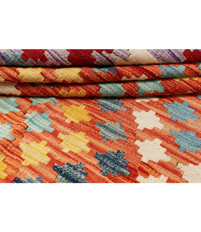 Handwoven Afghan Kilim Rug – 295x214 cm – Multicolour Tribal Design