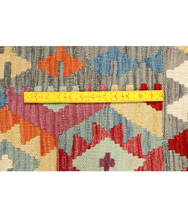 Handwoven Afghan Kilim Rug – 297x203 cm – Rich Tribal Diamond Pattern