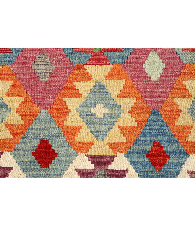 Handgeweven Afghaanse Kelim Vloerkleed – 297x203 cm – Tribal Diamantpatroon