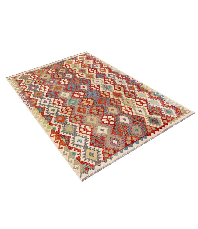 Handgeweven Afghaanse Kelim Vloerkleed  – 299x204 cm – Tribal Diamantpatroon