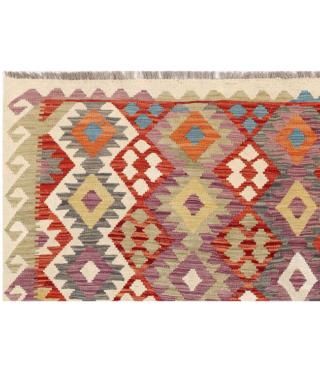 Handgeweven Afghaanse Kelim Vloerkleed  – 299x204 cm – Tribal Diamantpatroon