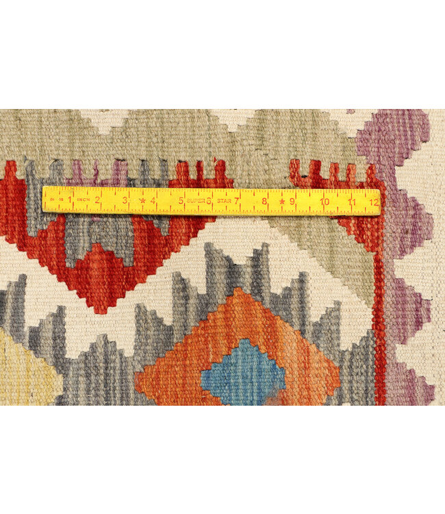 Handwoven Afghan Kilim Rug  – 299x204 cm – Colorful Tribal Diamond Design