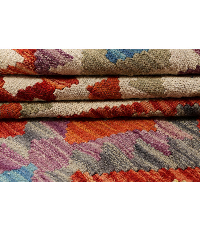 Handgeweven Afghaanse Kelim Vloerkleed  – 299x204 cm – Tribal Diamantpatroon