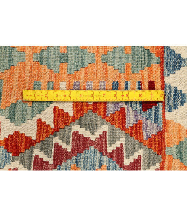 Handwoven Afghan Kilim Rug – 297x200 cm – Traditional Tribal Geometric Pattern