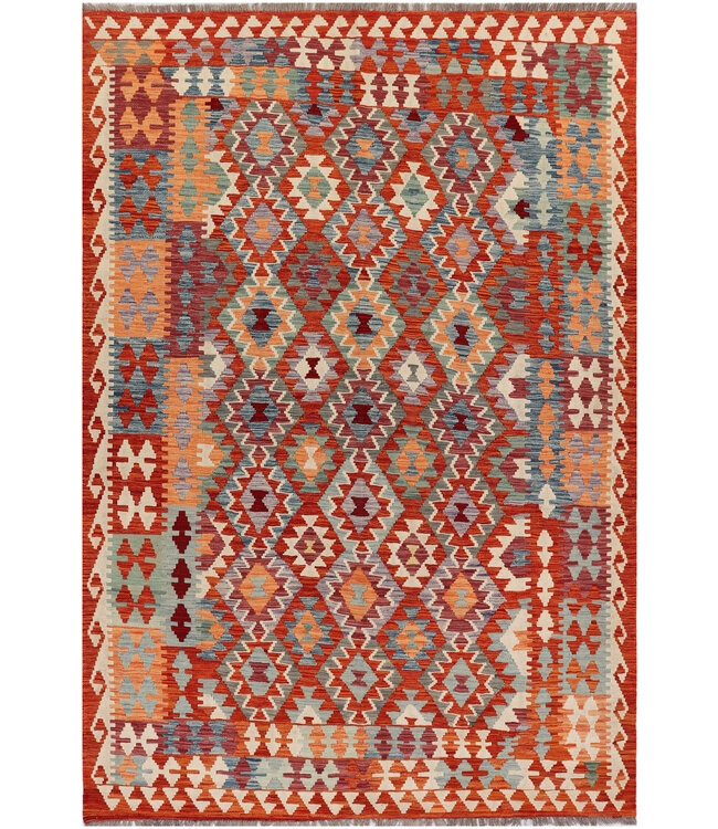 Handwoven Afghan Kilim Rug – 297x200 cm – Traditional Tribal Geometric Pattern