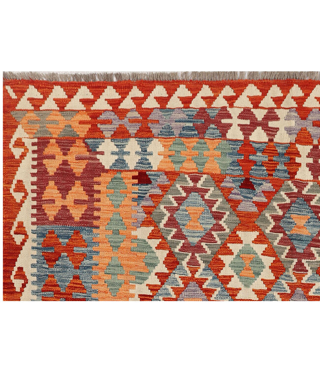 Handwoven Afghan Kilim Rug – 297x200 cm – Traditional Tribal Geometric Pattern